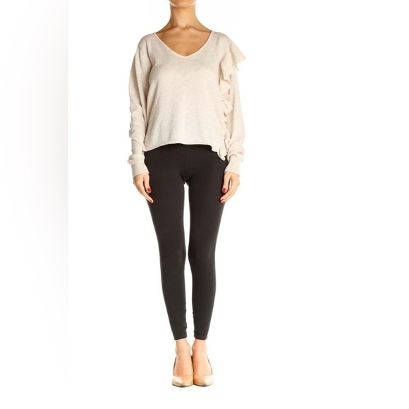 John + Jenn asymmetrical ruffled sweater in sand color - Picture 2 of 11